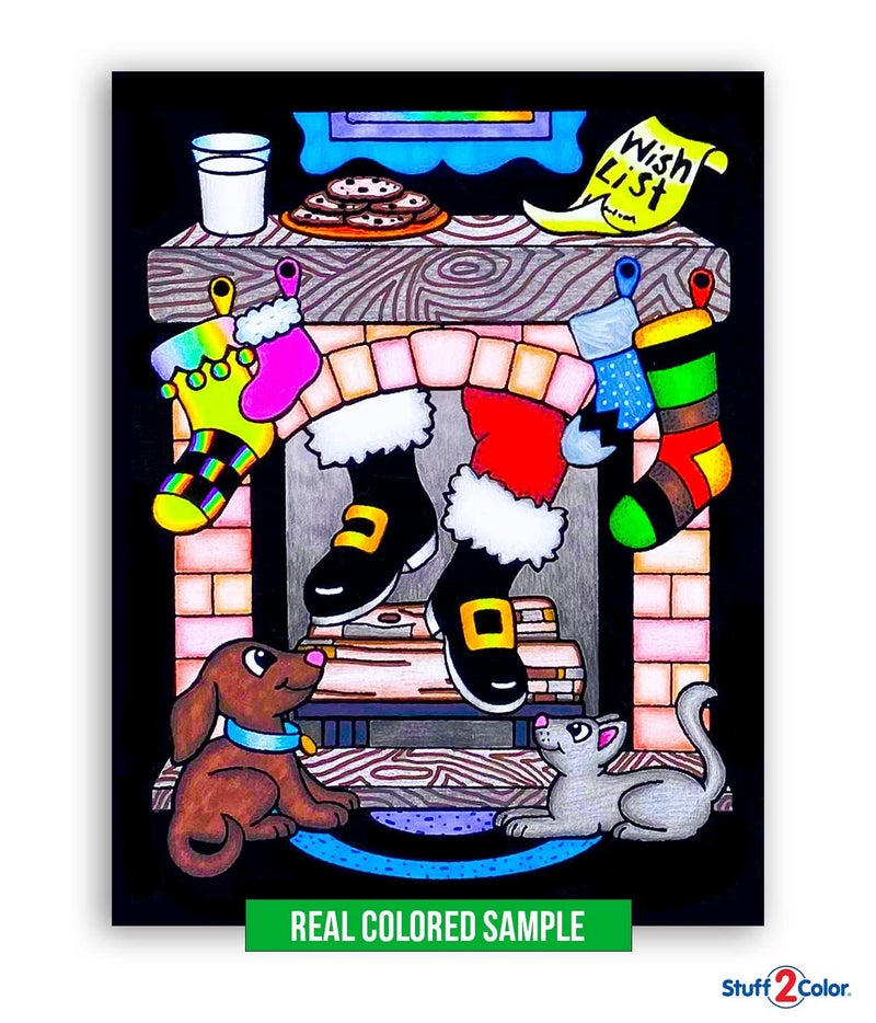 Stuff2Color Super Pack of 18 Fuzzy Velvet Coloring Posters (Christmas Edition) - Excellent Family Time Craft Project to Share and Color - All Ages DIY Coloring Fun (Kids, Toddlers, and Adults) (1 Pack) - Image 5
